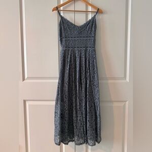 NSR Light Blue Lace Midi Dress Spaghetti Strap Fit & Flare